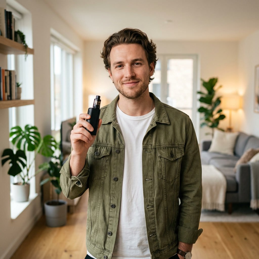 satisfied customer with premium vape product.
